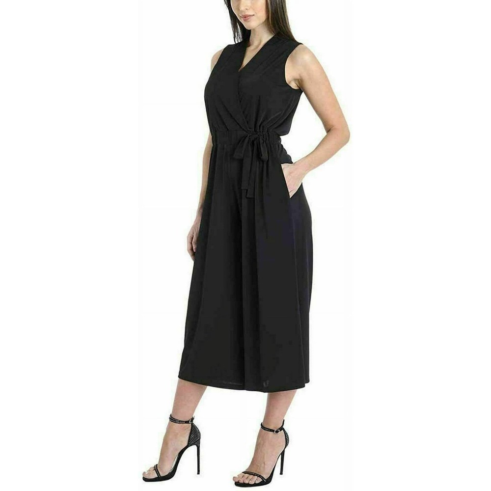 Sandra Darren Womens Black Sleeveless Wide Leg Culotte Jumpsuit Size‎ L Belted